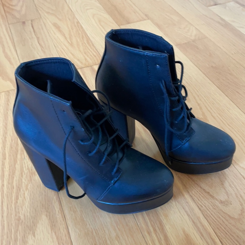 Black high heel lace up boots